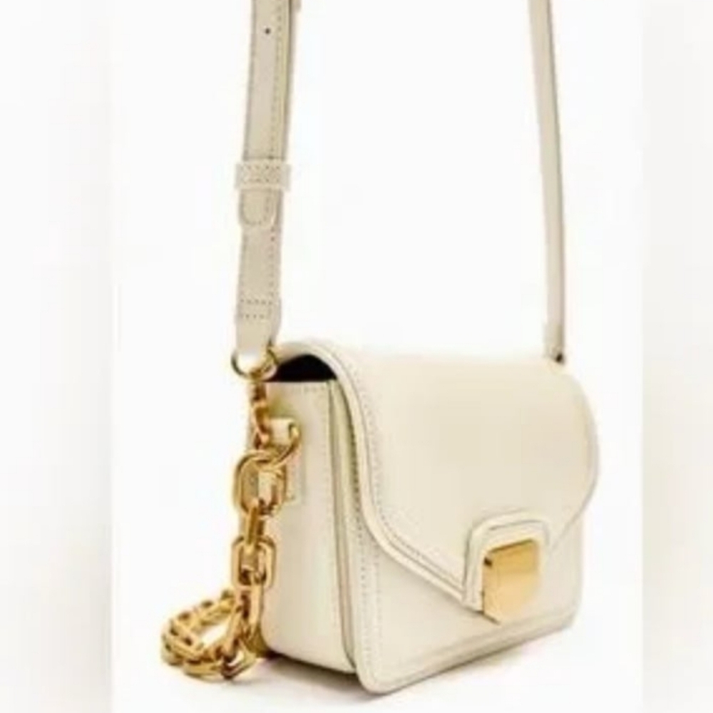 Zara Cream Colored Crossbody Bag With Gold Hardware